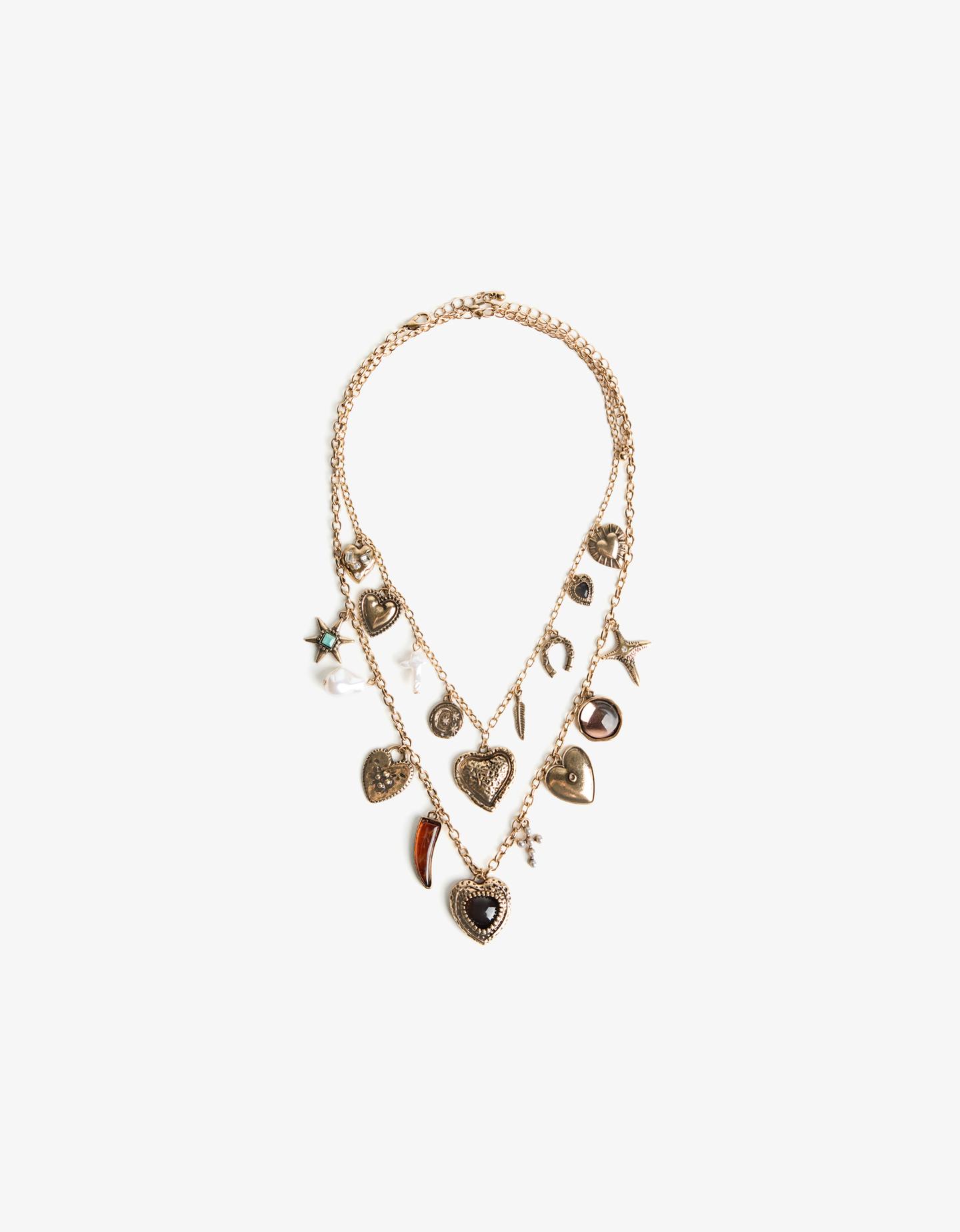 Bershka naszyjnik z wieloma zawieszkami złoty