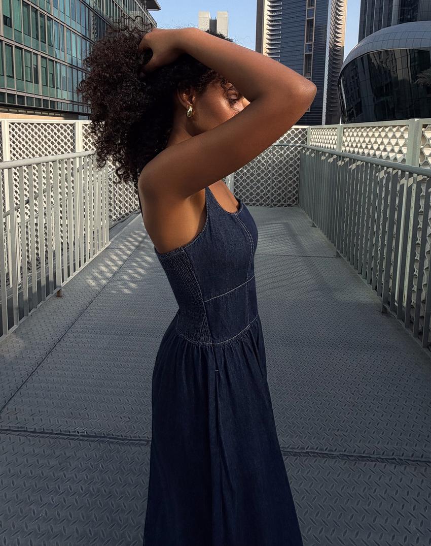 Maxi denim strappy dress-Navy