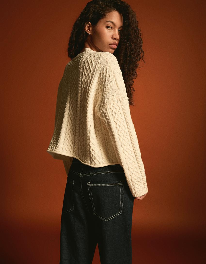 Rustic braided cardigan-Cream