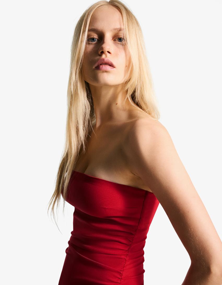 Vestido midi bandeau bengalina-Rojo