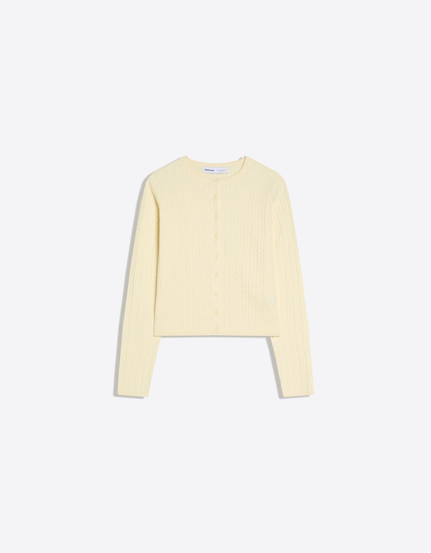 Woven button-up cardigan-Yellow
