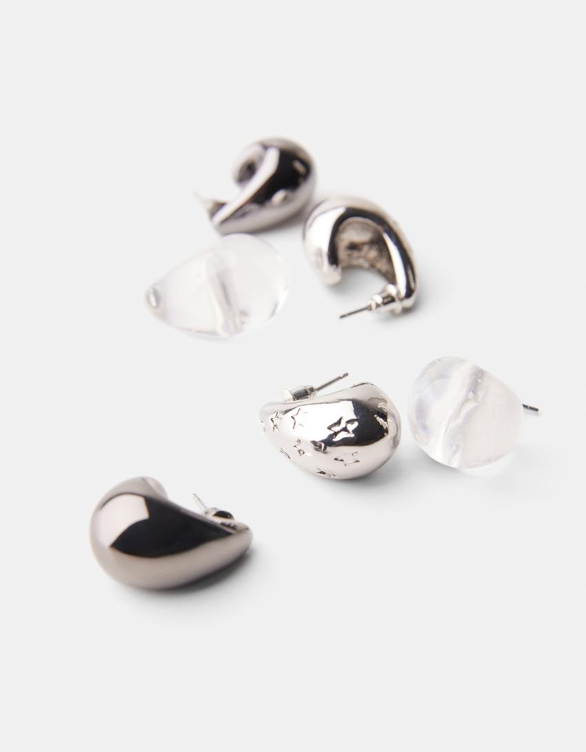 طقم من 3 أقراط قطرات-فضي-2