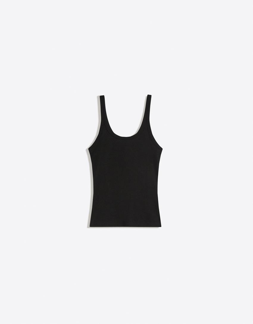 Rib vest top-Black