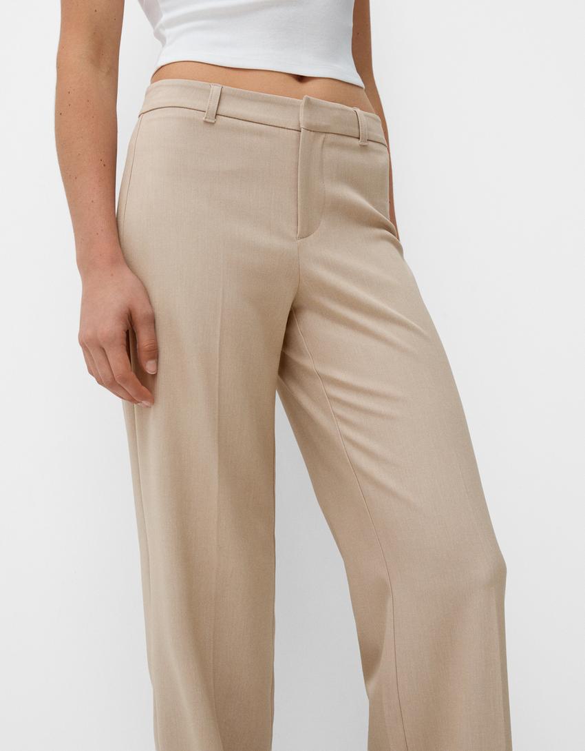 بنطلون محبوك بساق عريضة-بيج-3