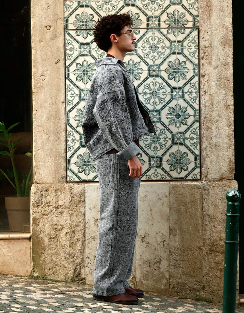 Textured denim jacket-Light blue