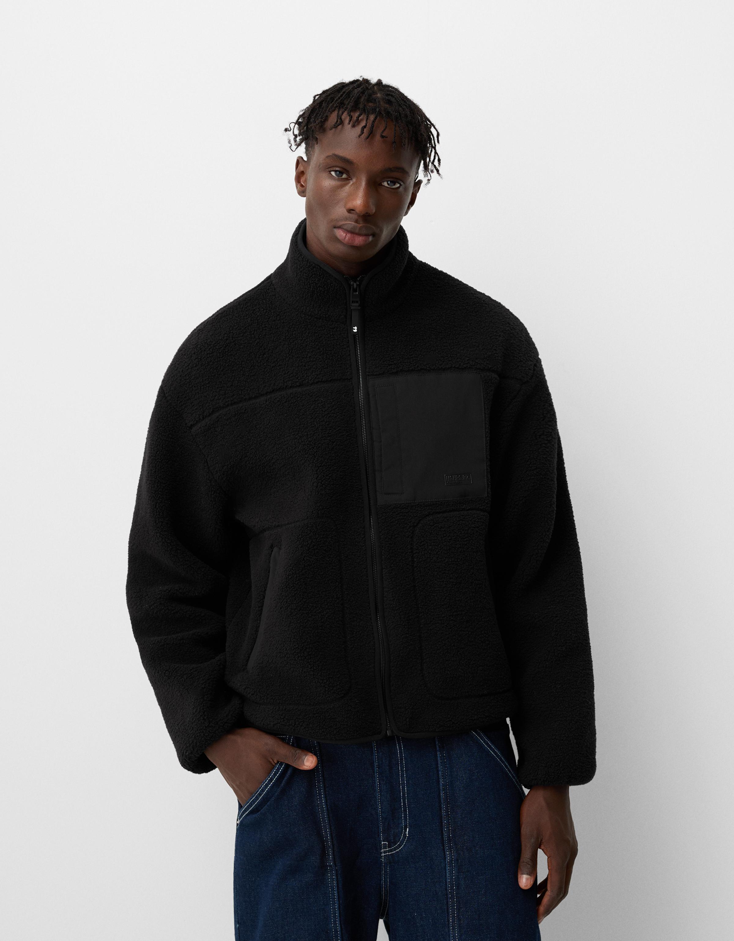 Bershka Jacke Aus Lammfellimitat Mit Kontrasten Herren Xl Schwarz