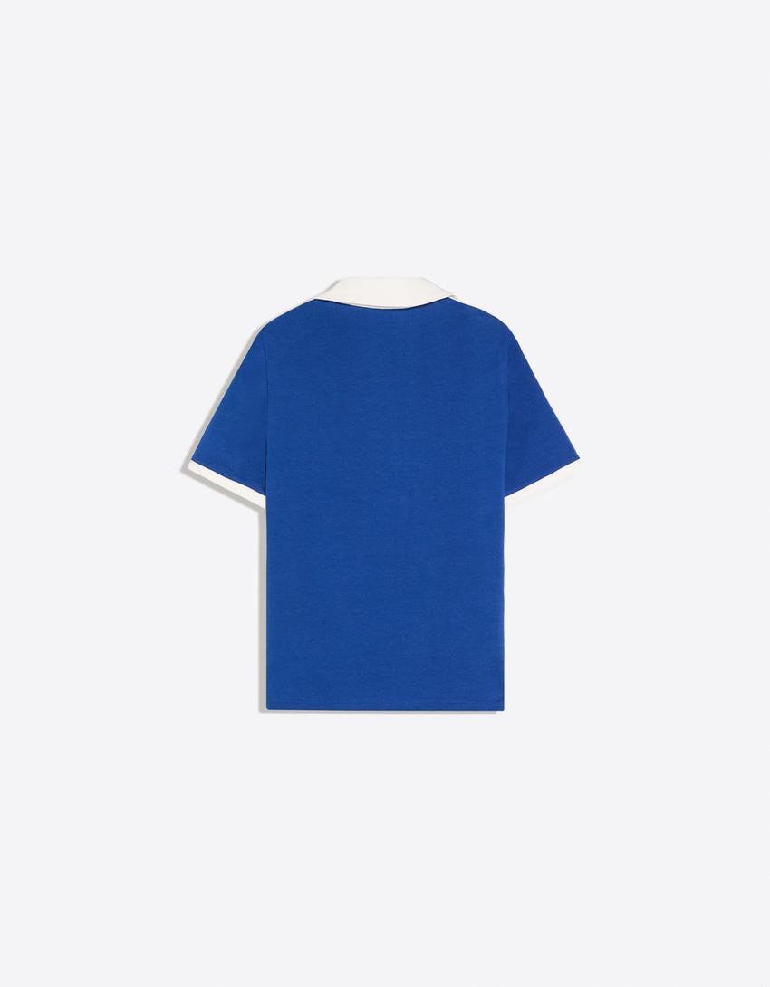 Short sleeve print polo shirt-Blue