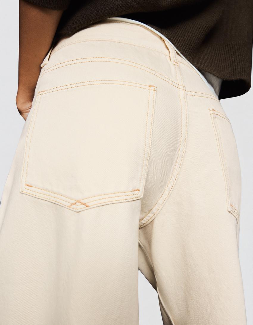 Jean boyfriend taille basse-Écru