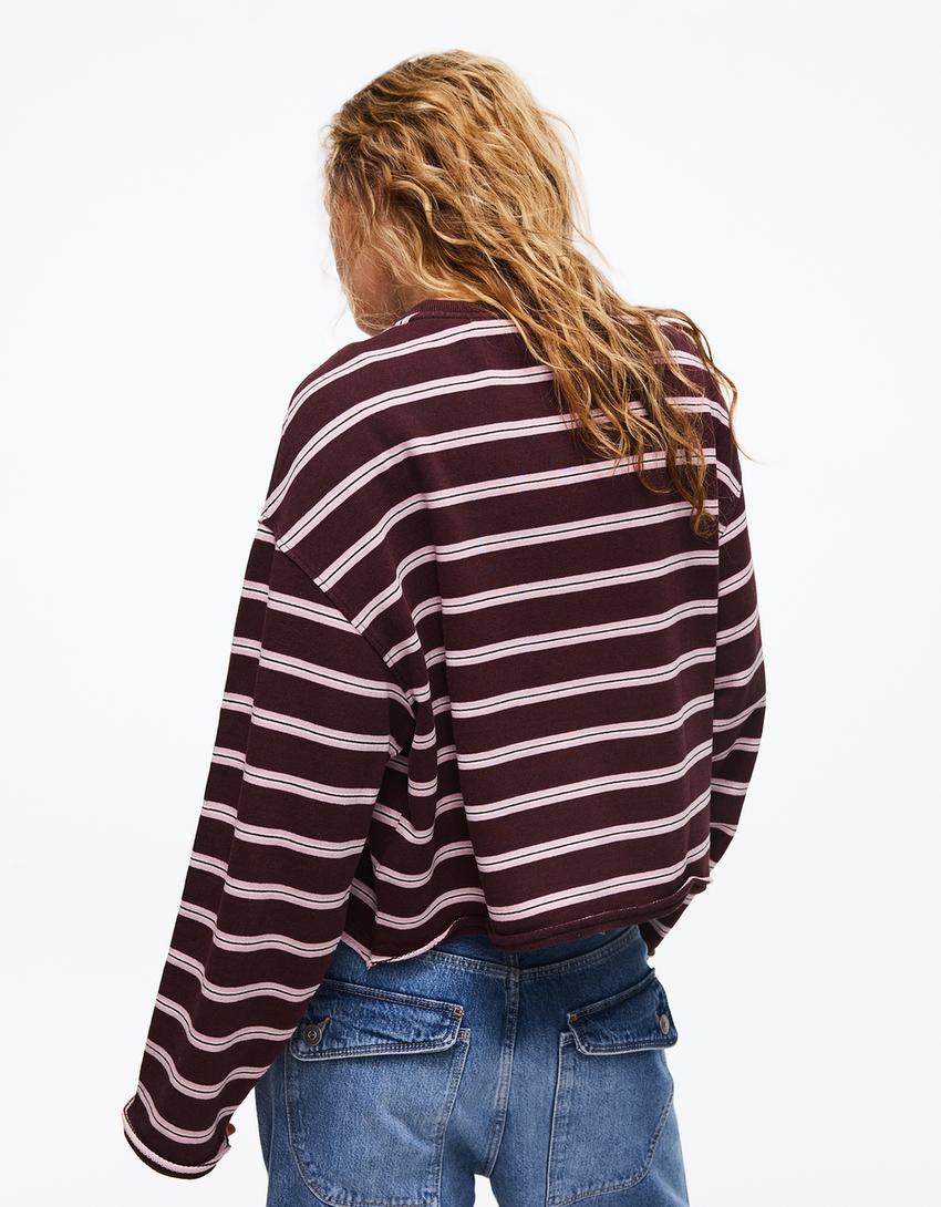 Sudadera cuello redondo rayas-Burdeos