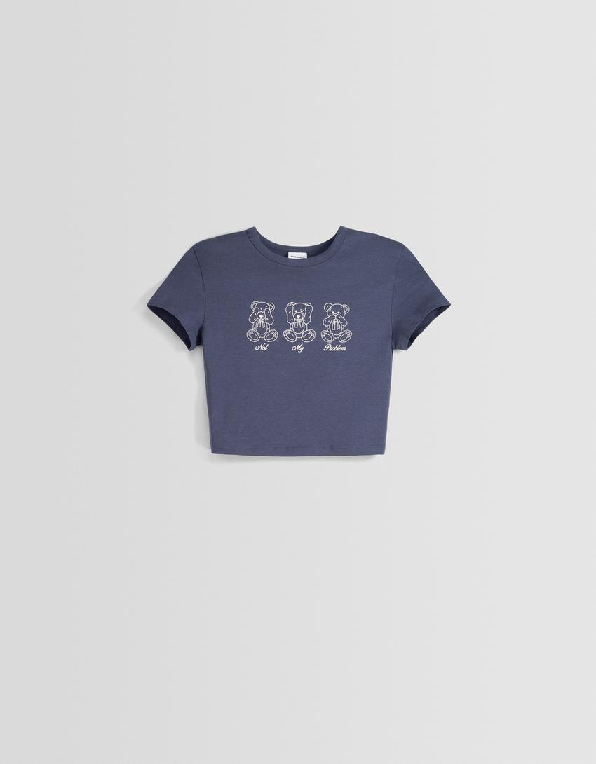 Short sleeve T-shirt with print-Washed out blue-4