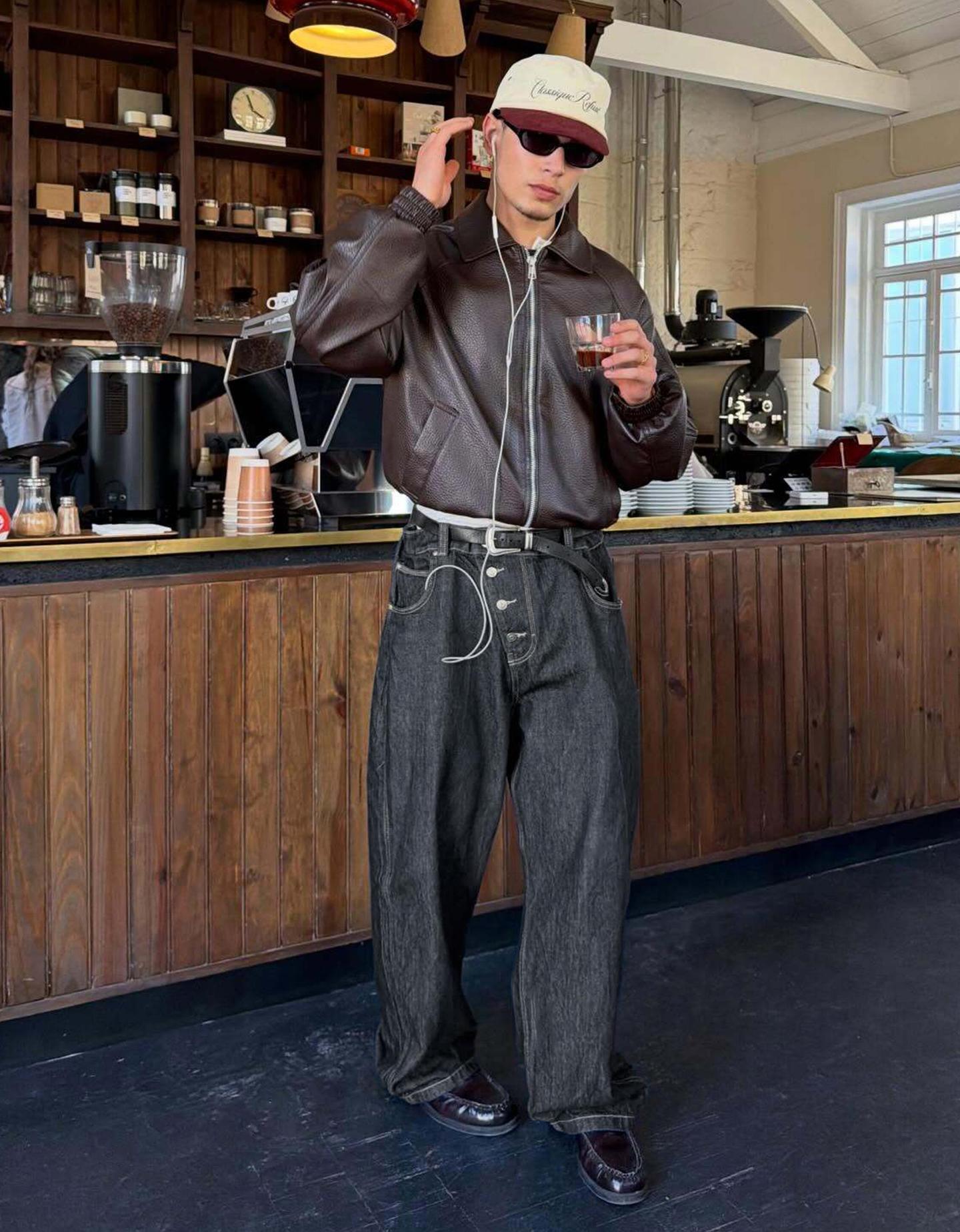 Bershka Jeans Barrel Fit Con Bottoni Incrociati Uomo 48 (Eur 42) Marino