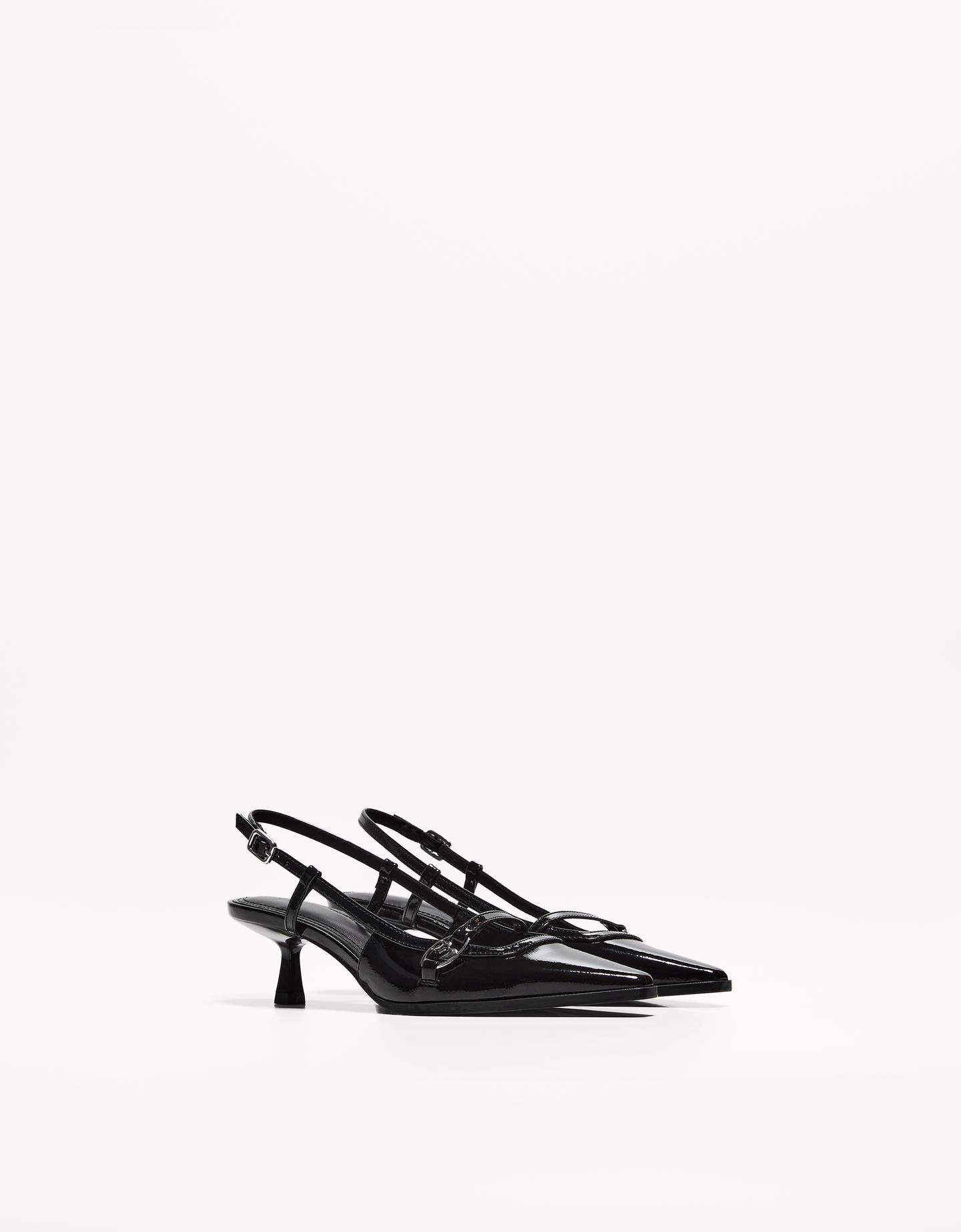 Bershka Zapato Tacón Kitten Hebilla Mujer 35 Negro