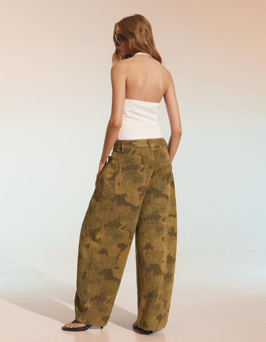 Baskılı balon pantolon-Haki