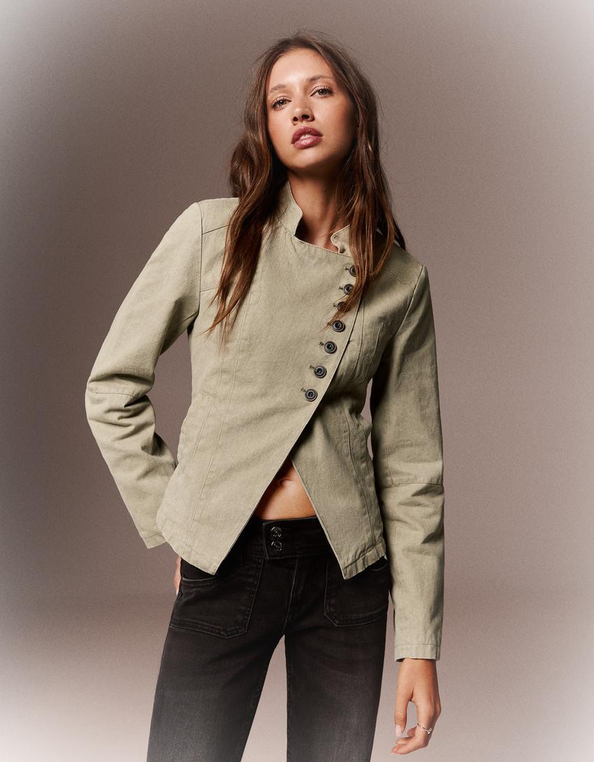 Double-breasted button blazer-Cream