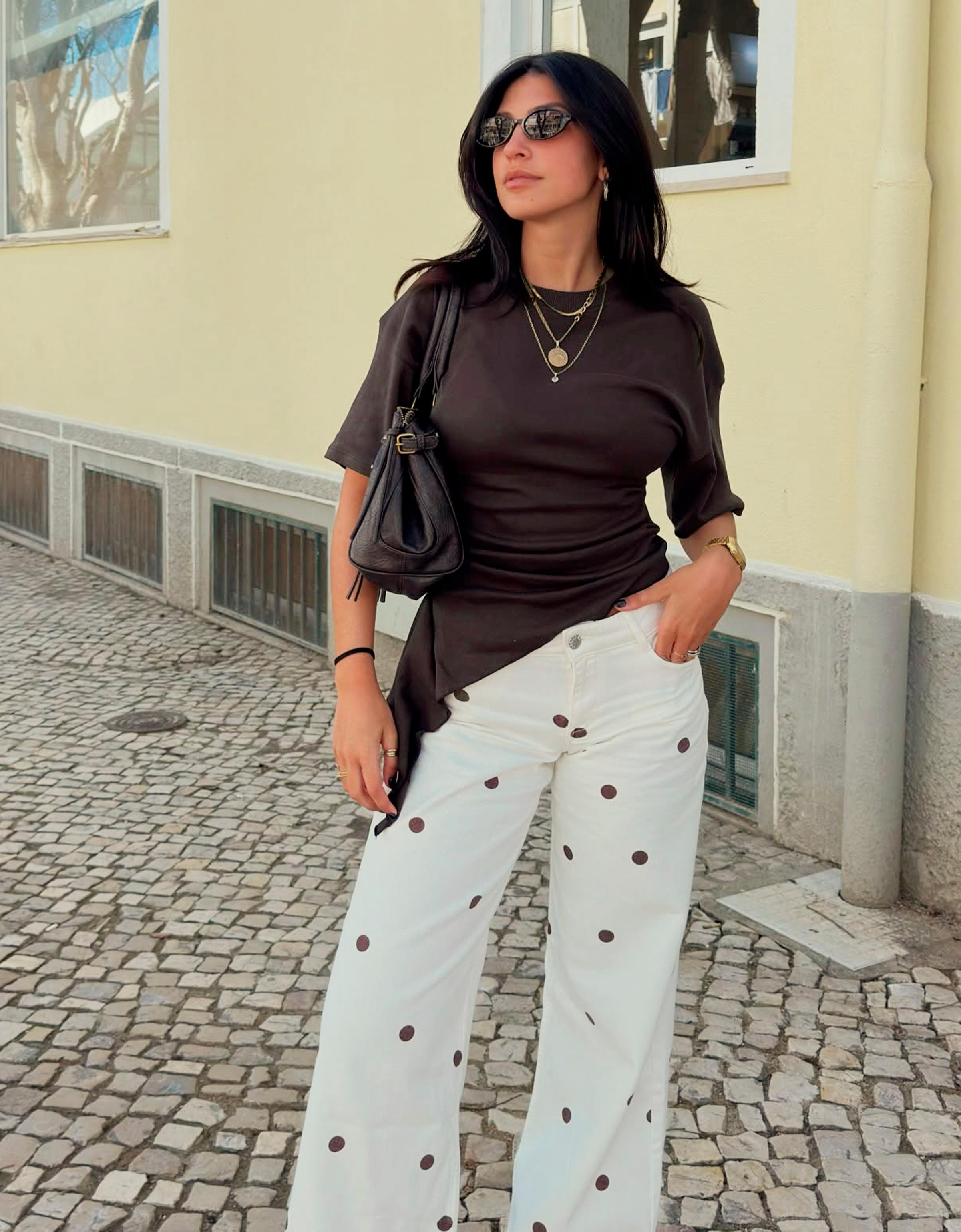 Bershka Camiseta Manga Corta Fruncido Mujer Marrón