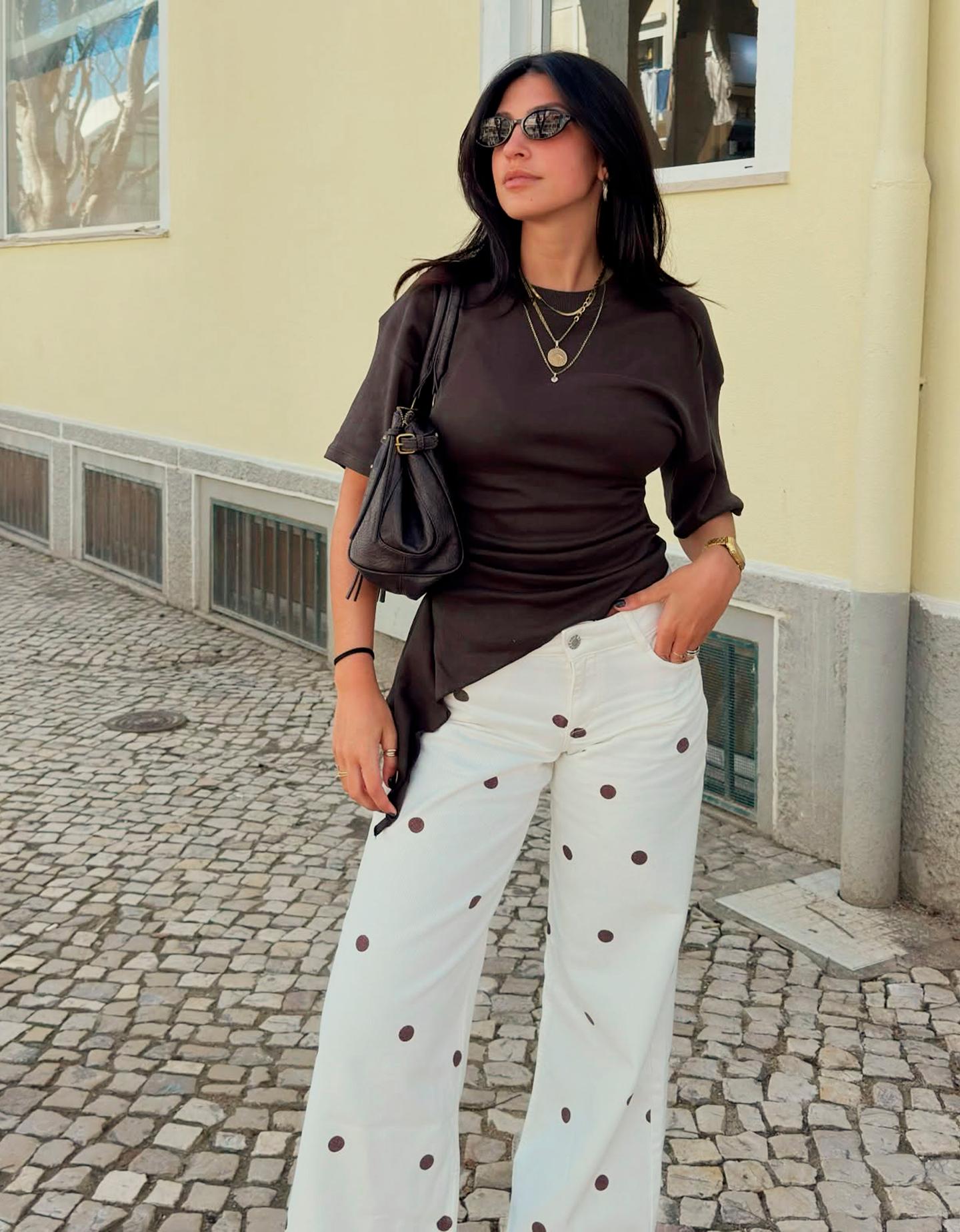 Bershka Camiseta Manga Corta Fruncido Mujer Marrón