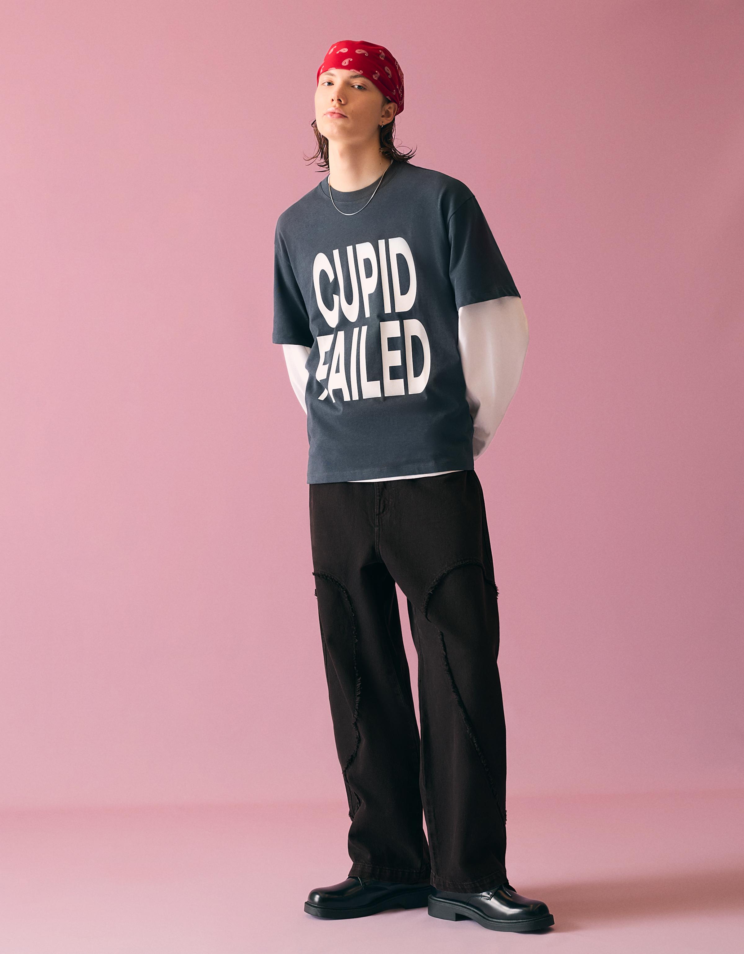 Bershka Bestickte Super-Baggy-Hose Herren 44 Schwarz