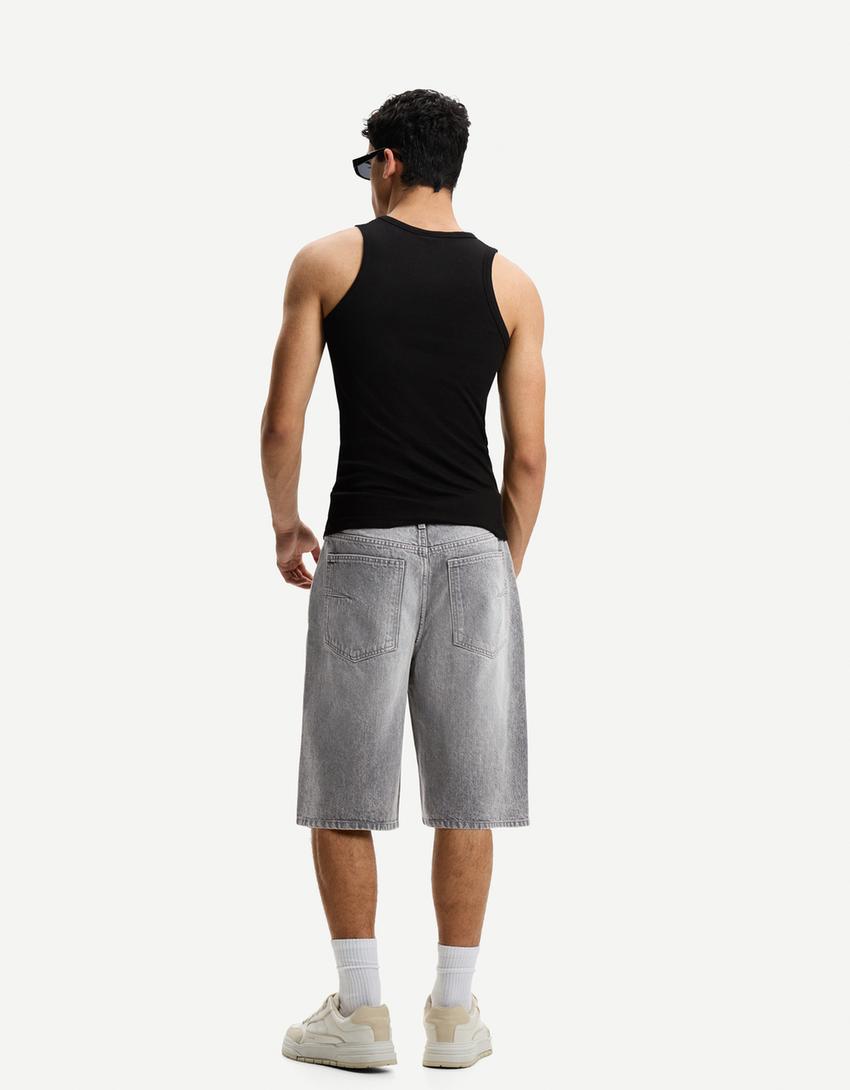 Baggy denim Bermuda shorts