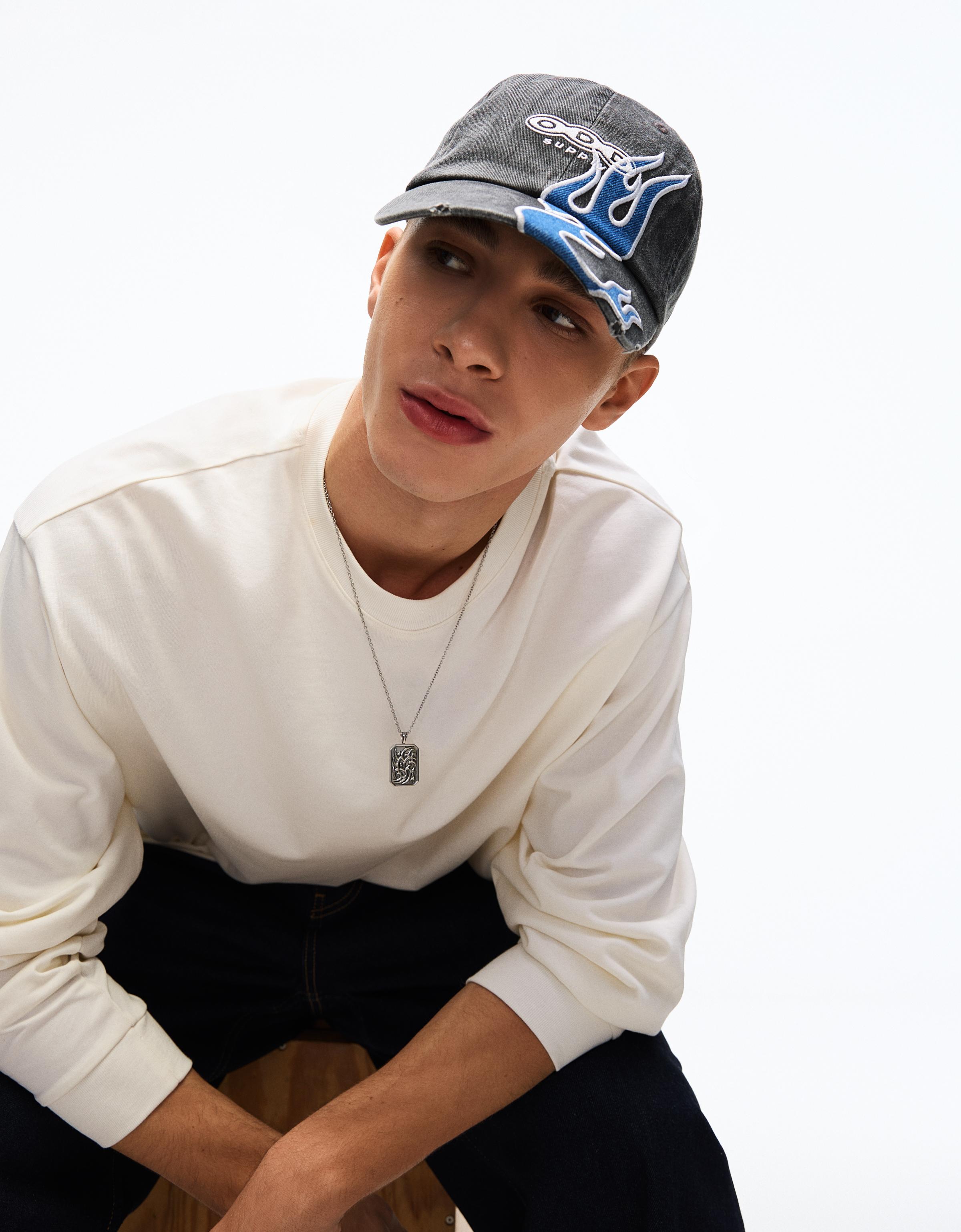 Bershka Bestickte Kappe Herren Schwarz