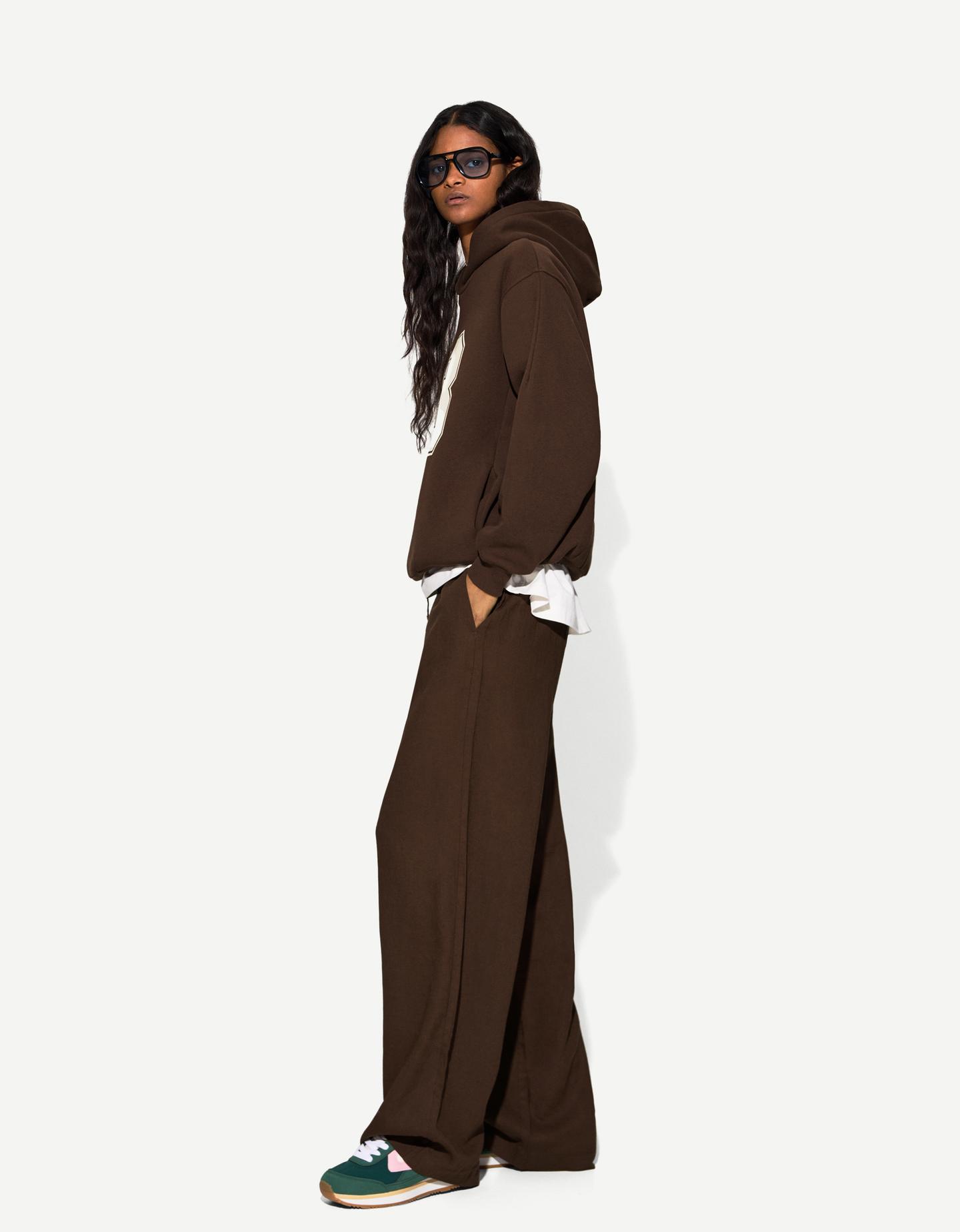 Bershka Pantalón Con Lino Goma Cintura Mujer Xxs Marrón
