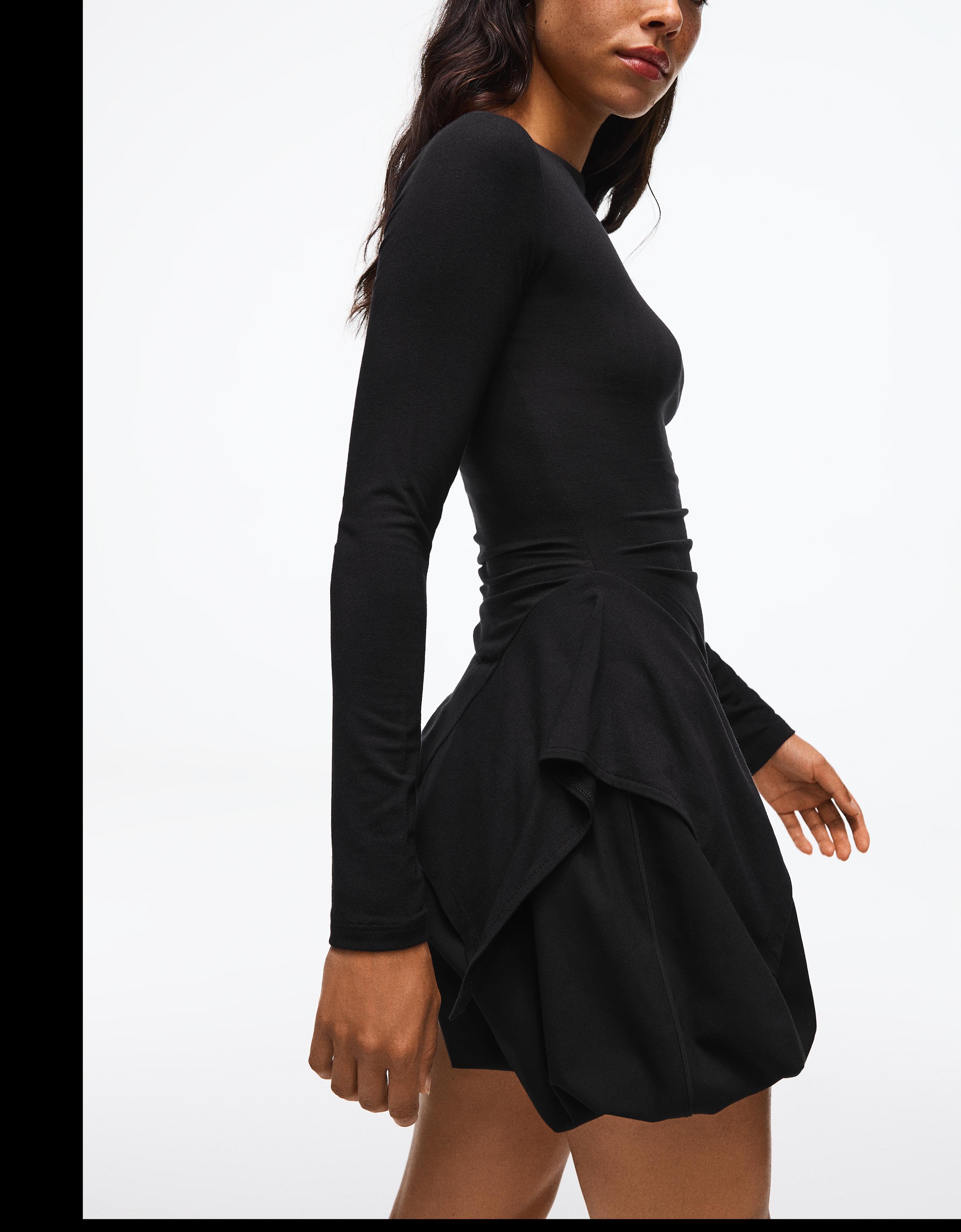 Long sleeve asymmetric gathered T-shirt — Black