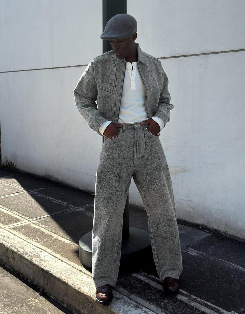 Denim jack met structuur-Gewassen blauw