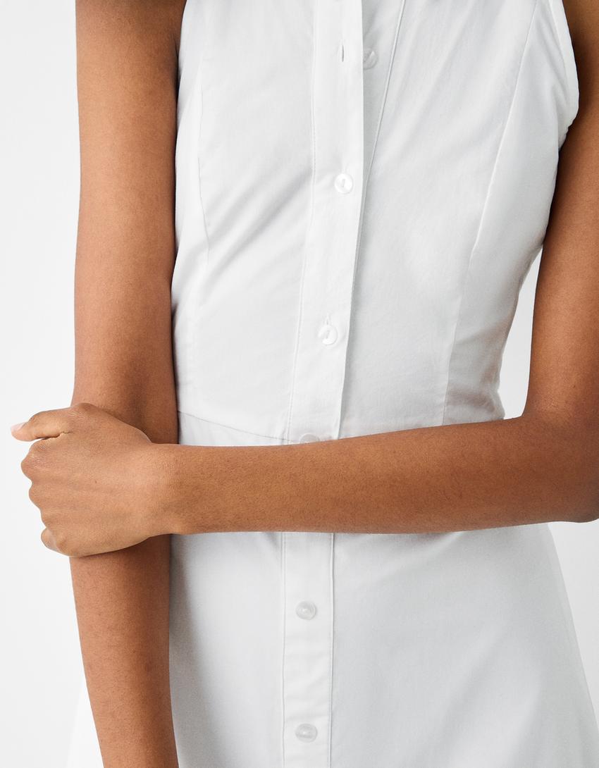 فستان ميدي هالتر بوبلين بأزرار-أبيض-5