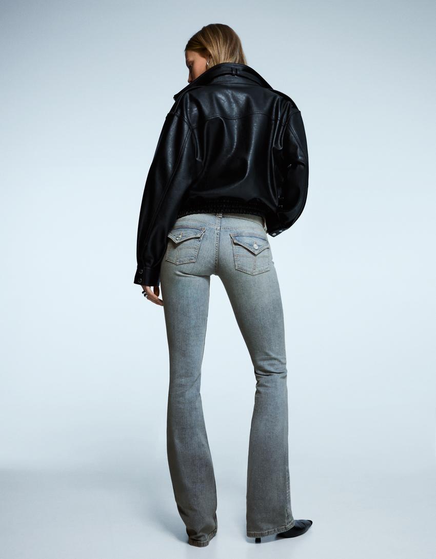 Boot-cut jeans with flaps-Light blue