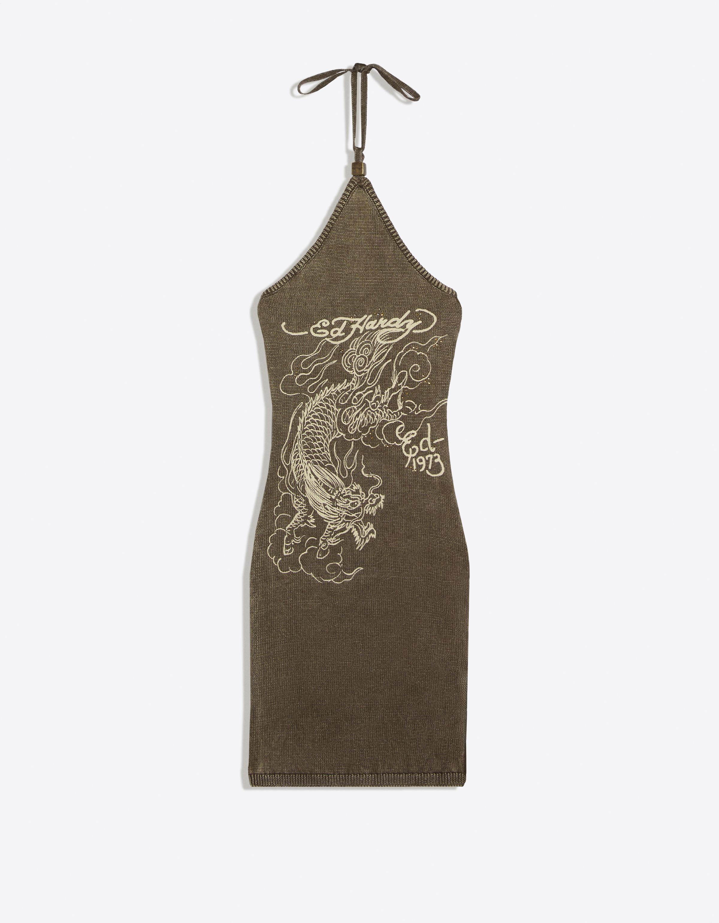 ED HARDY X BERSHKA halter mini dress — Grey