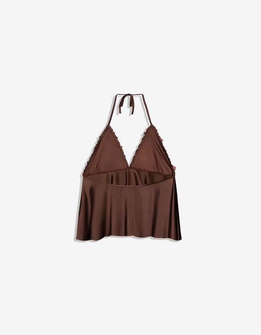 Top encolure américaine combiné paillettes-Marron