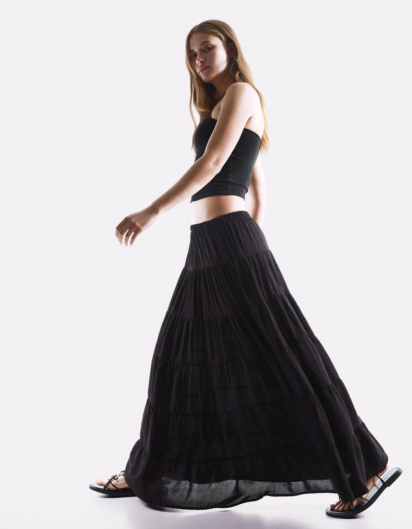 Rustic midi skirt-Black