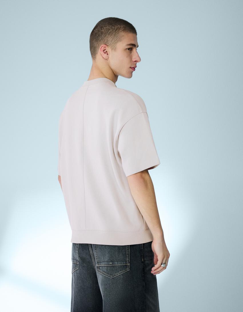 Maglietta a maniche corte in felpa a costine-Grigio