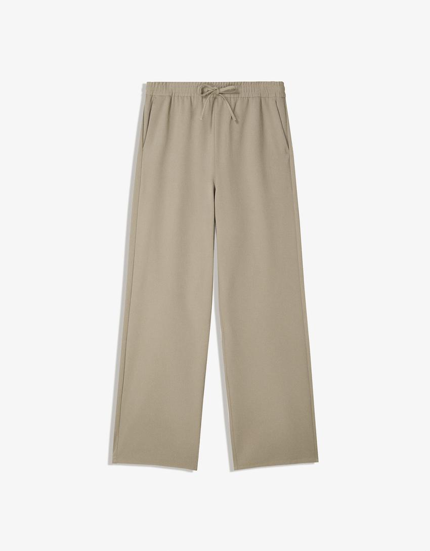 Calças retas jogger tailored fit-Bege escuro-3