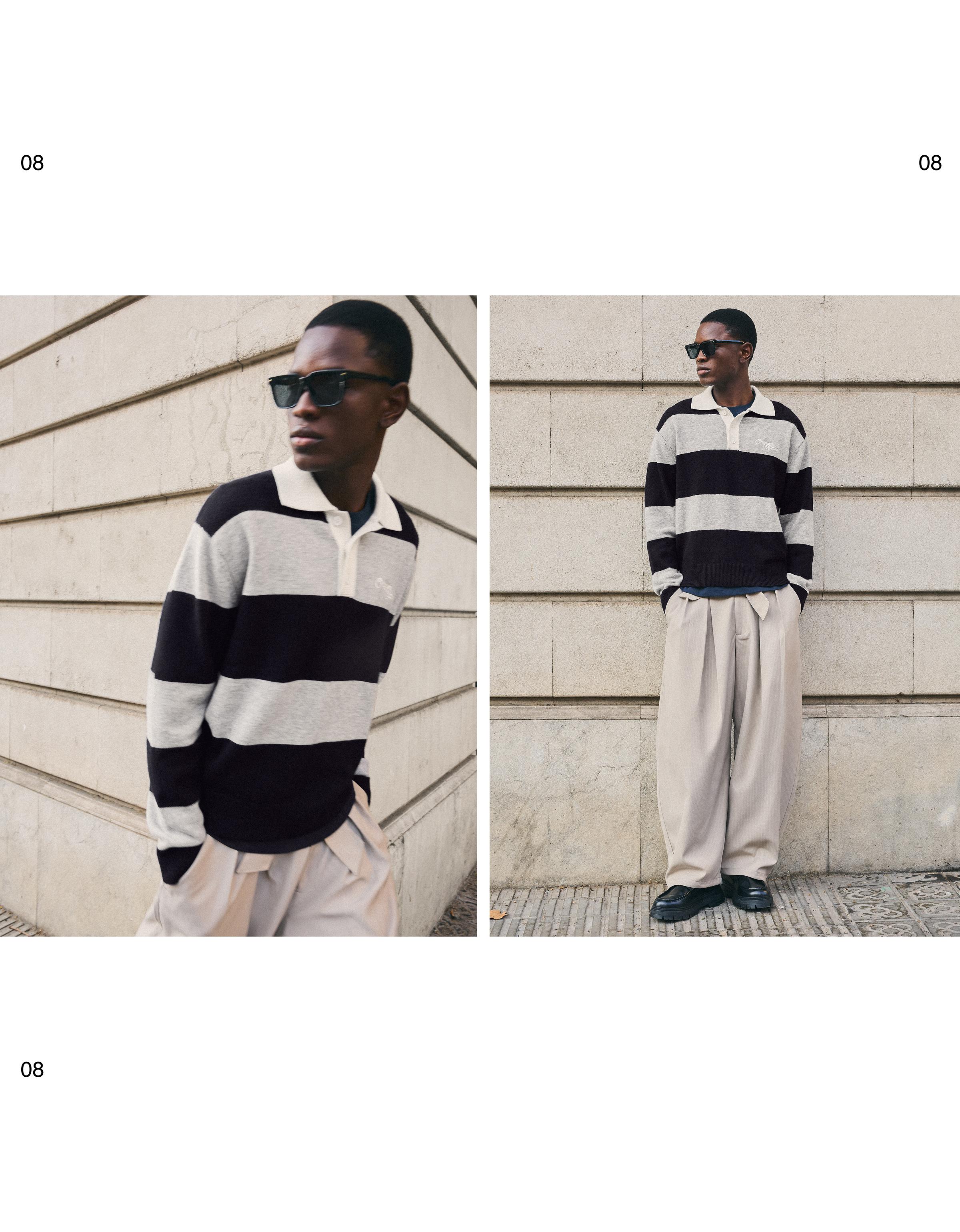 Contrast stripe polo collar jumper — Navy