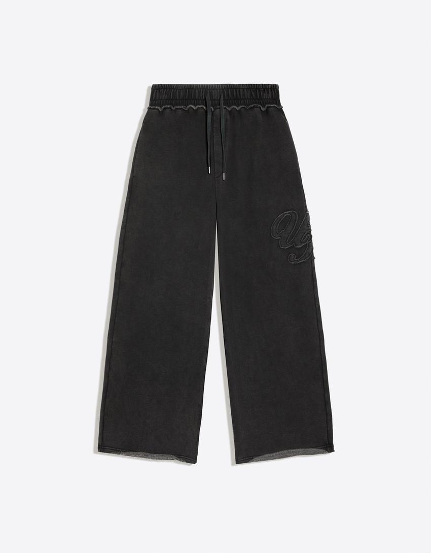 Super baggy washed trousers-Grey