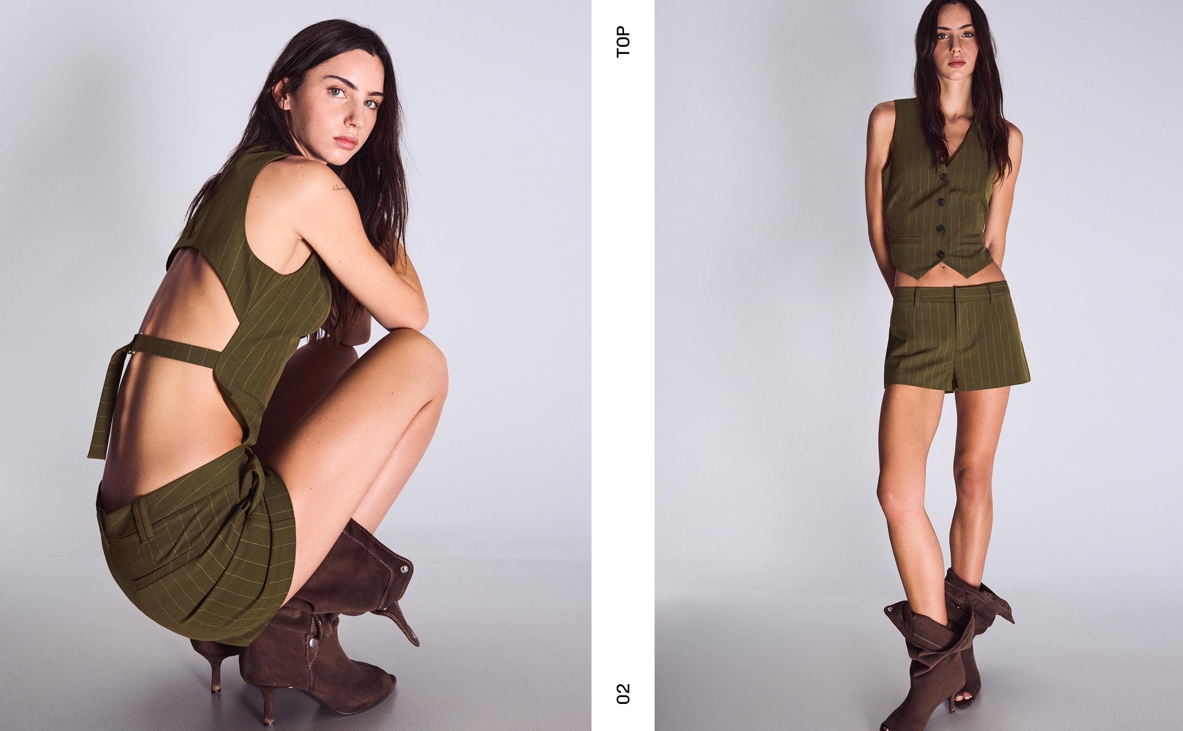 Arkası tokalı çizgili yelek - Görsel 17