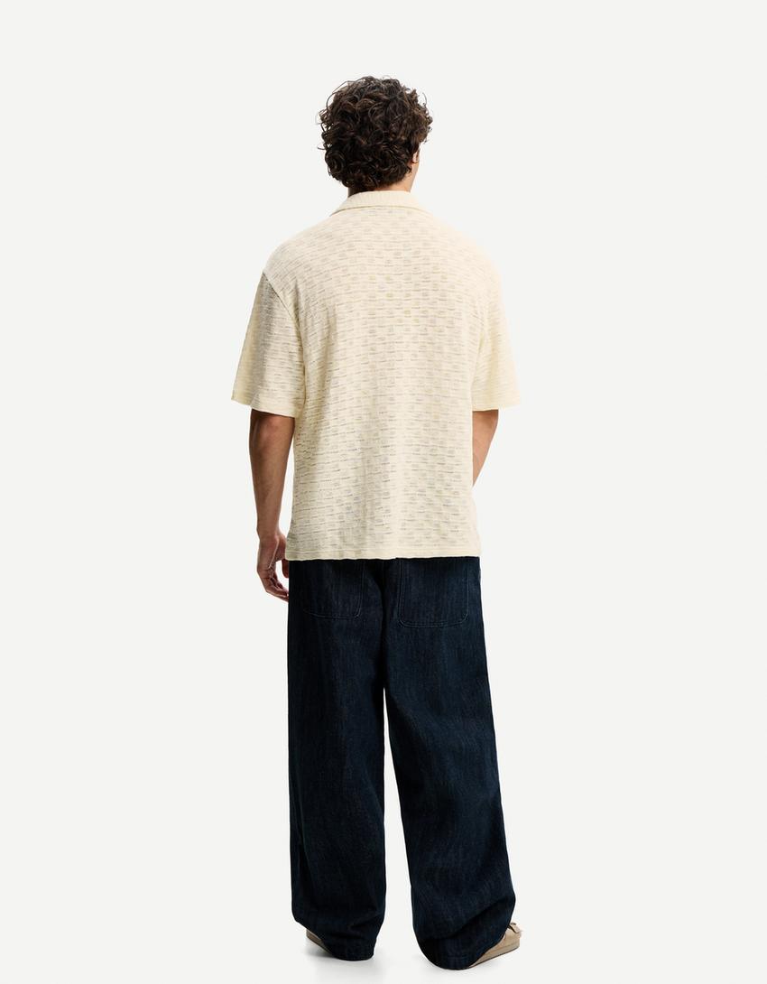 Rustic short sleeve open knit shirt