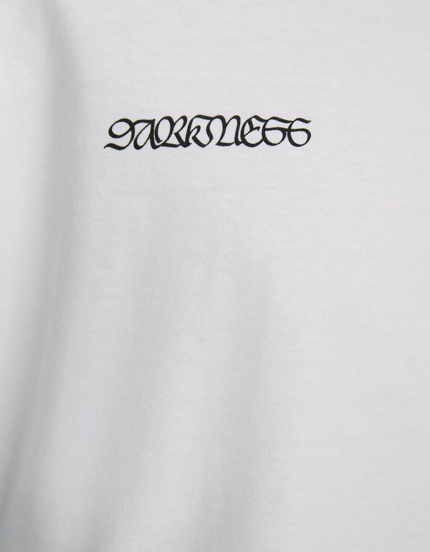 تيشرت قياس كبير بأكمام طويلة وطبعة-أبيض / أسود-6