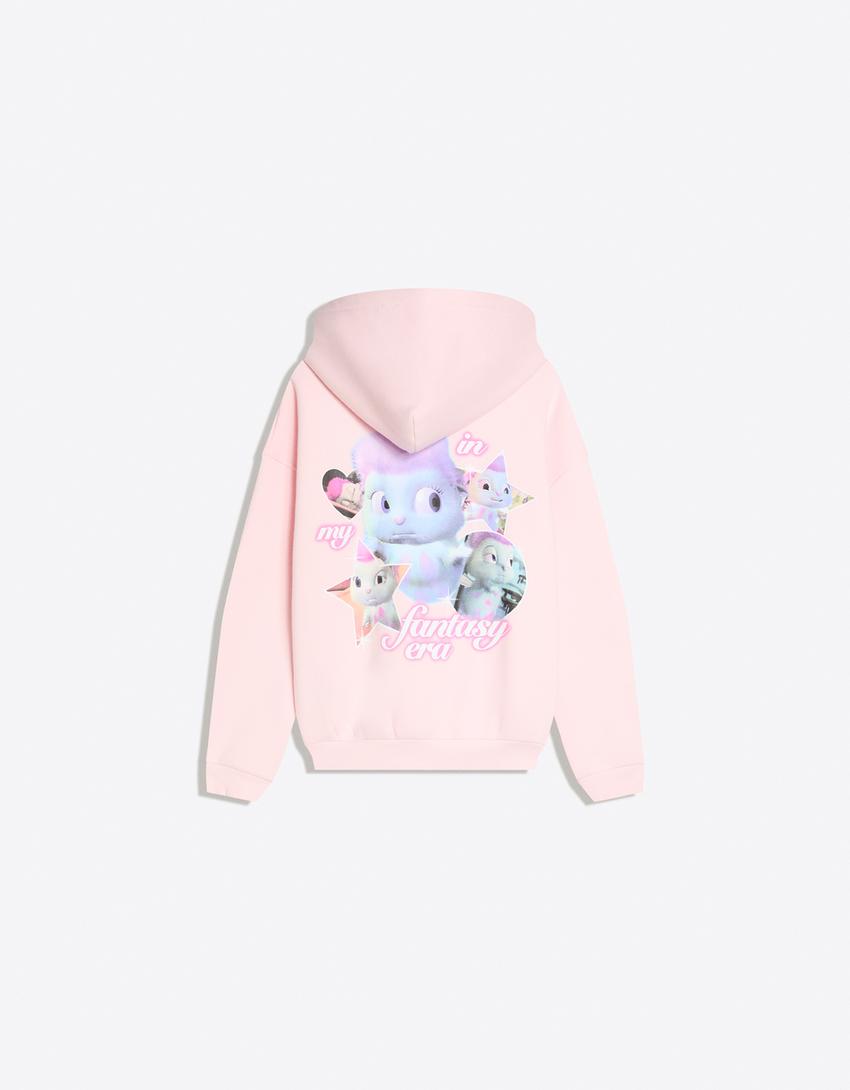 Bibble kapüşonlu baskılı sweatshirt-Pembe