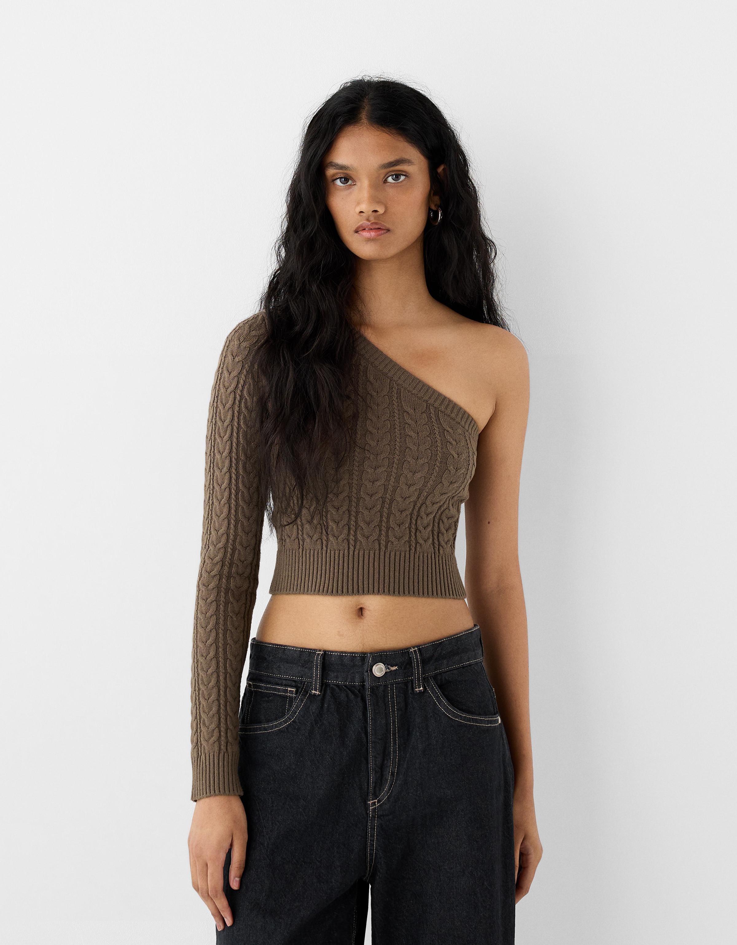 Bershka Asymmetrischer Pullover Mit Flechtmuster Damen S Braun