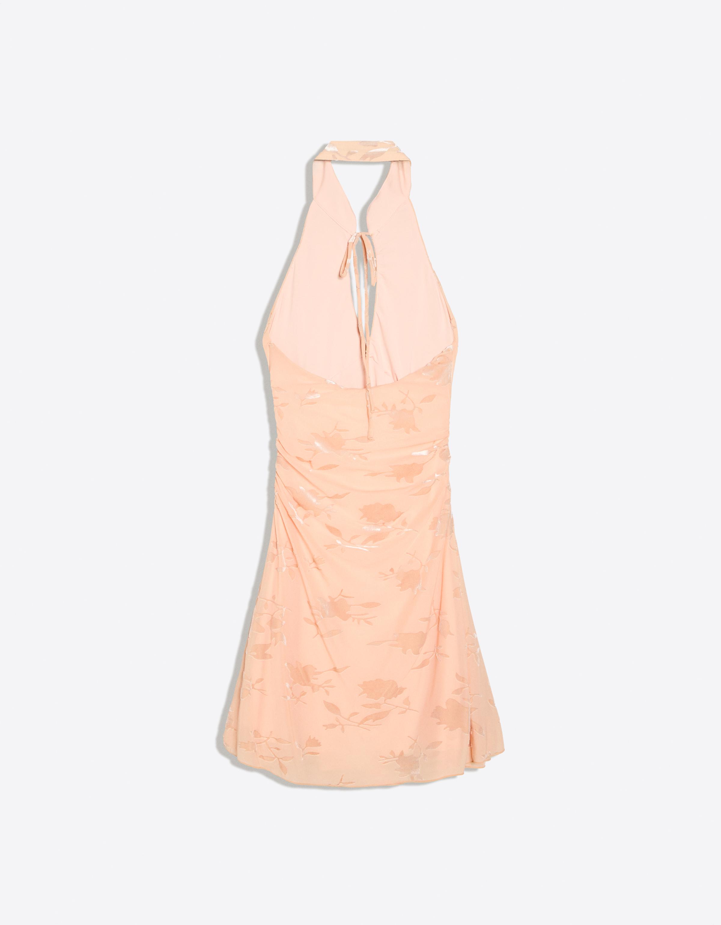 Mini halter dress in flocked tulle — Orange