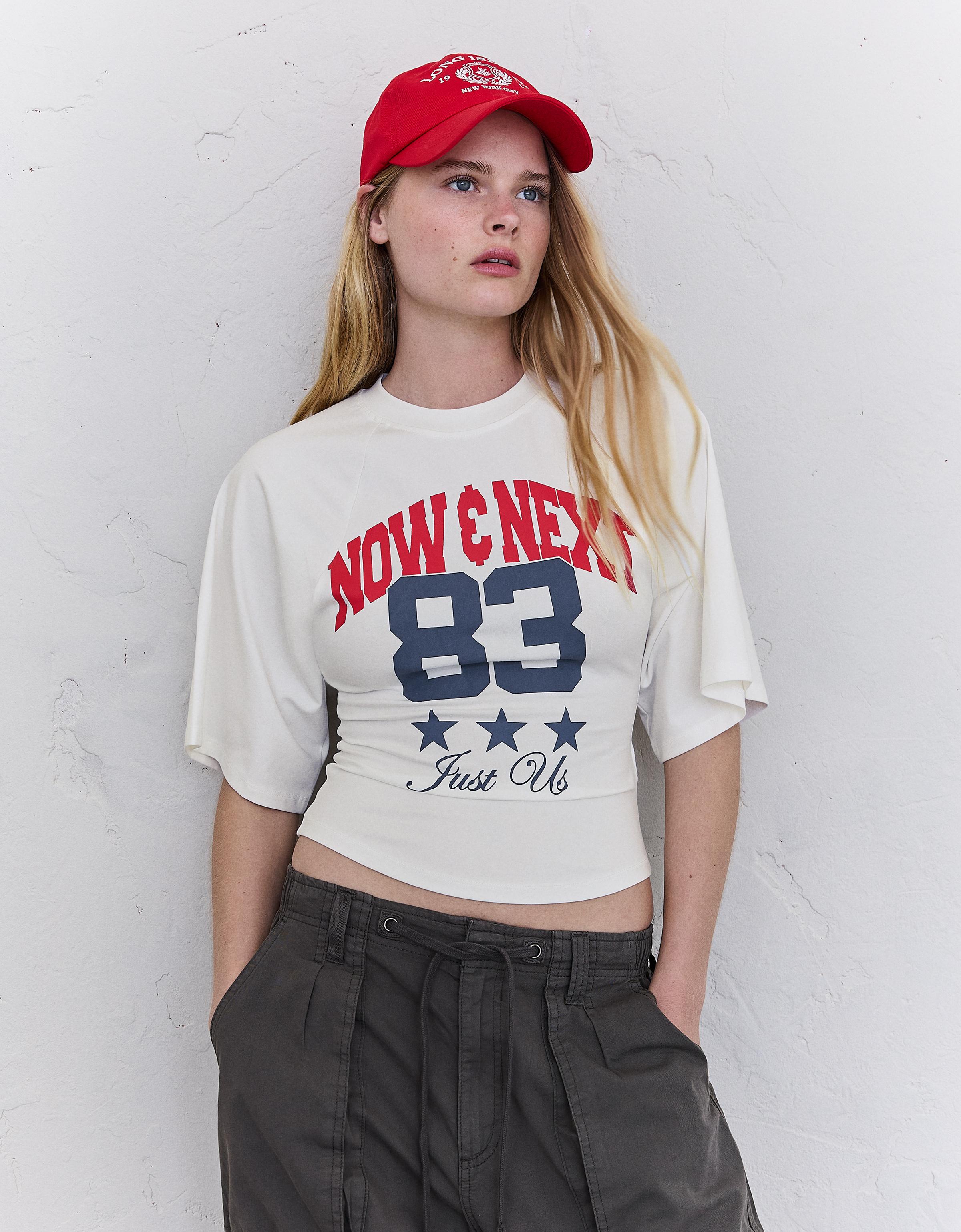 Corset-effect print T-shirt — Off white