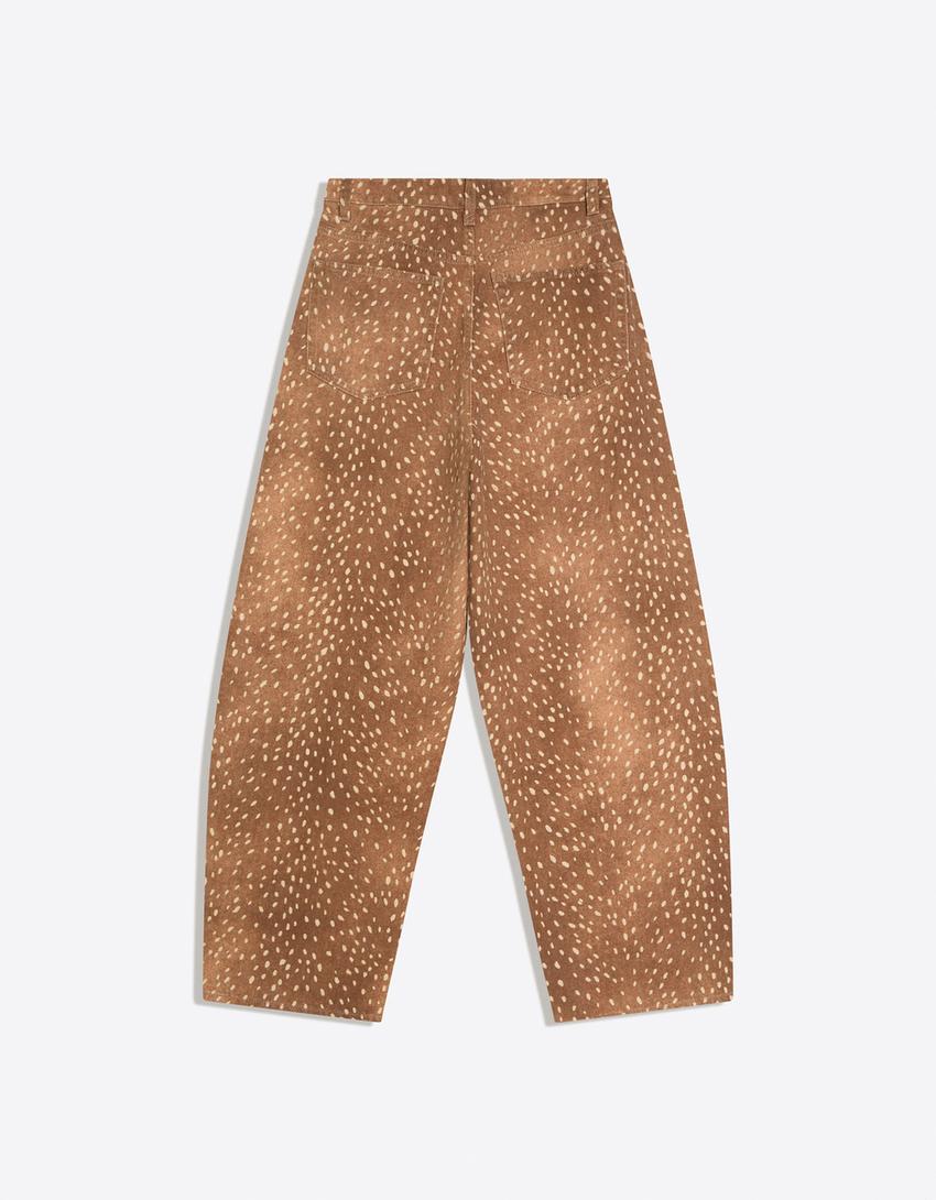 Pantalon barrel imprimé animal-Marron