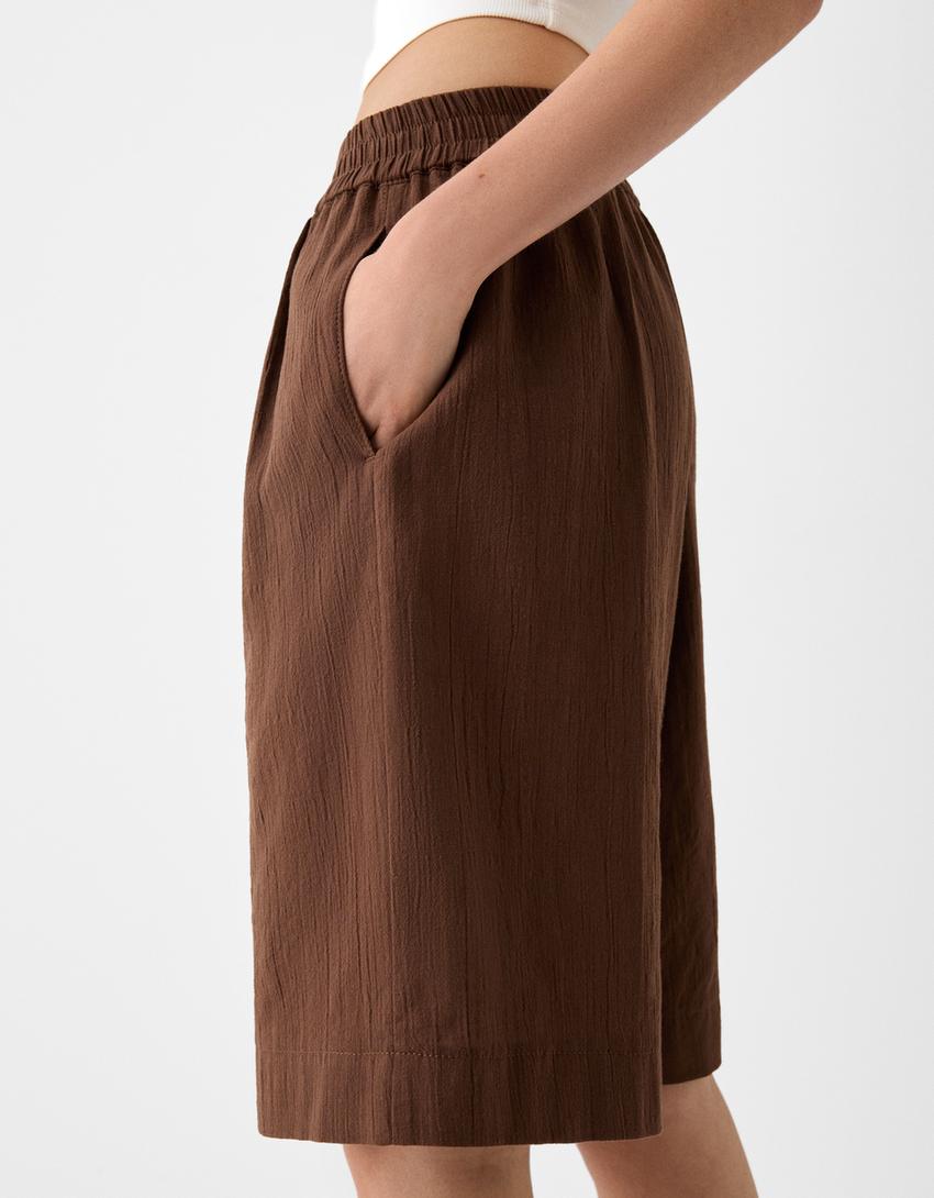 Rustik pamuklu bermuda şort-Kahverengi-6