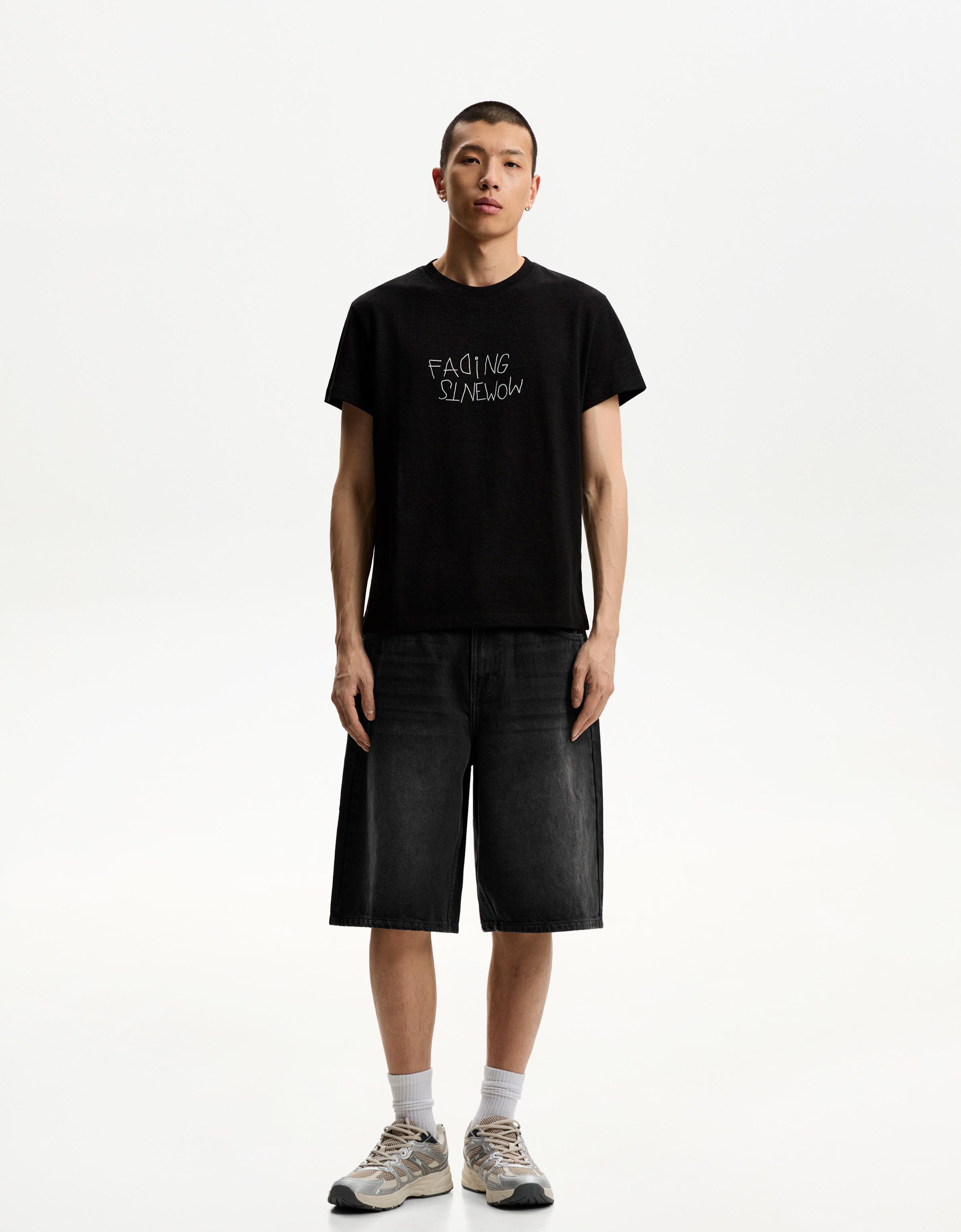 Bershka Jeans-Bermudashorts Im Baggy-Stil Herren 44 Schwarz