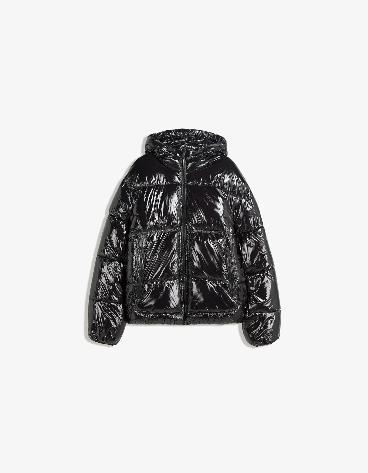 Bershka Cazadora Puffy Capucha Hombre Xl Negro