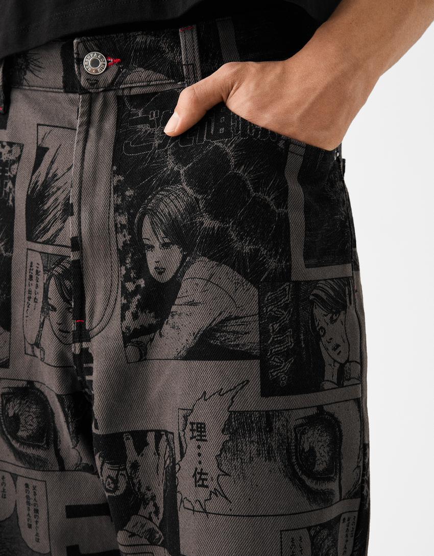 Jean imprimé Junji Ito baggy-Noir-6