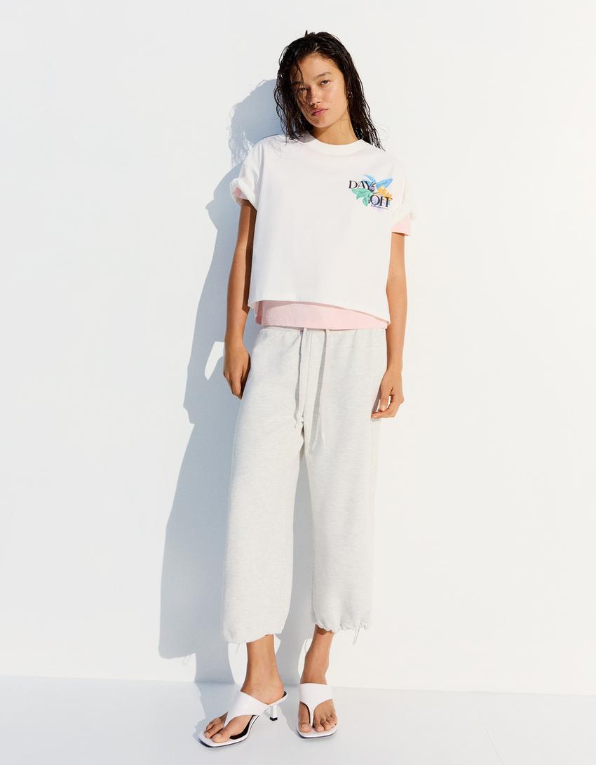 Camiseta manga corta oversize print-Blanco roto