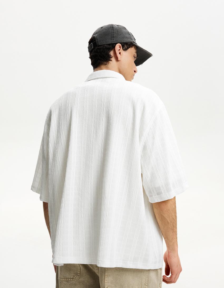 Camisa manga corta boxy textura-Blanco roto-1