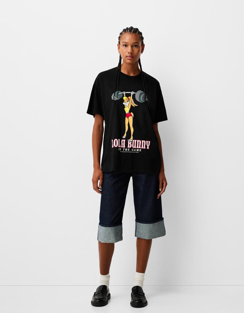 Oversize, rövid ujjú, Bolondos dallamok póló-Fekete